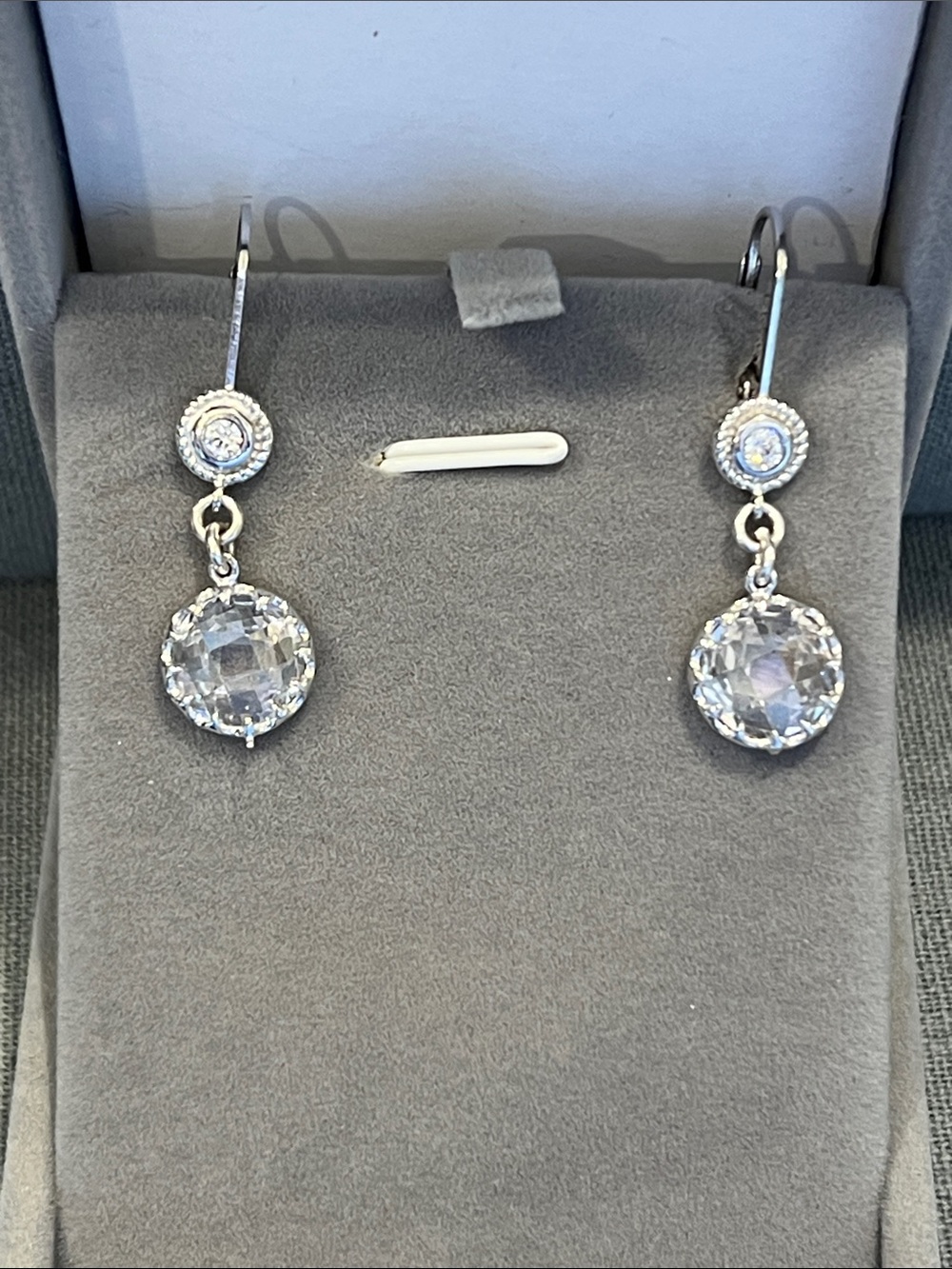 Sterling Silver Clear Quartz Drop Earrings - With Cubic Zirconia
